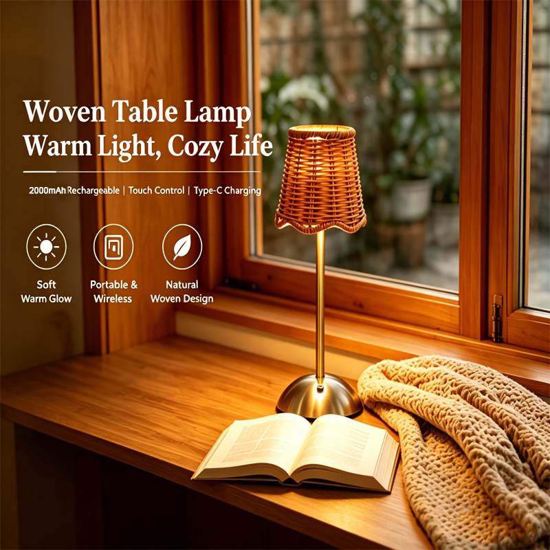 Home Office Lamp - Bohemian Woven Rattan Art Table Lamp