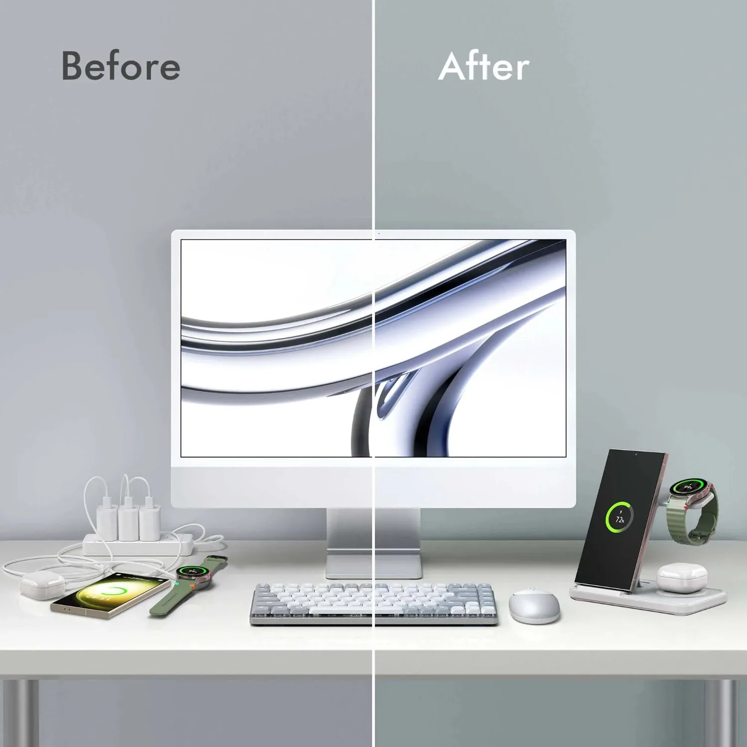 Desktop 3-in-1 Wireless Charge - Desk Charging Station ulasan dan harga