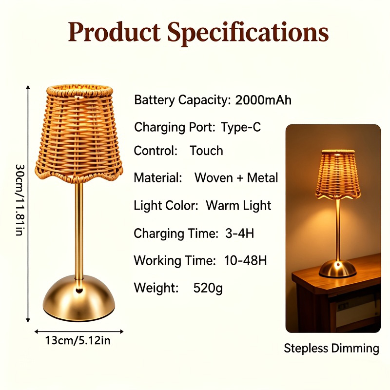 Bohemian Woven Rattan Art Tabl - Home Office Lamp ulasan dan harga