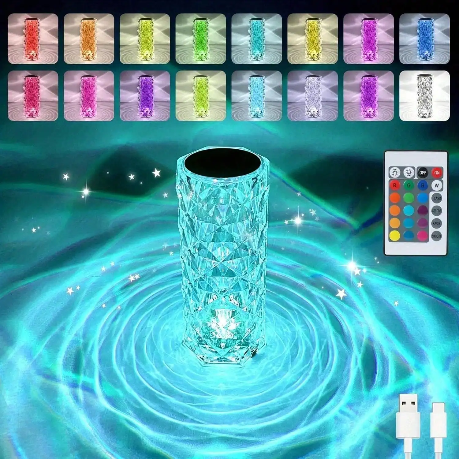 16 Colors Crystal Diamond Rose - Home Office Lamp ulasan dan harga