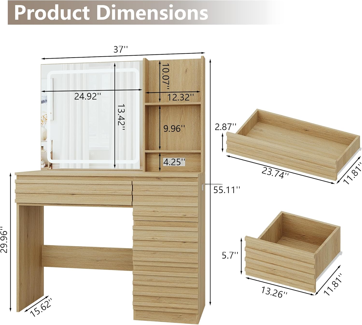 Bedroom Vanity Desk Set in Oak - Desk Charging Station ulasan dan harga