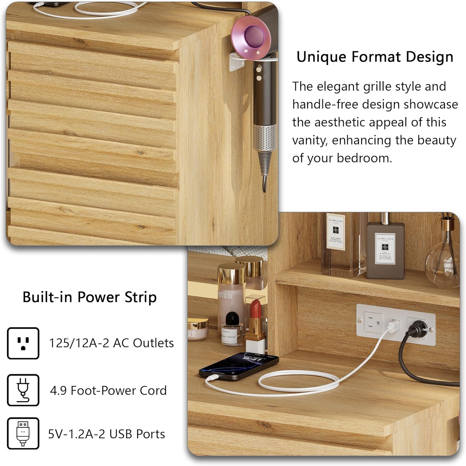 Bedroom Vanity Desk Set in Oak - Desk Charging Station ulasan dan harga
