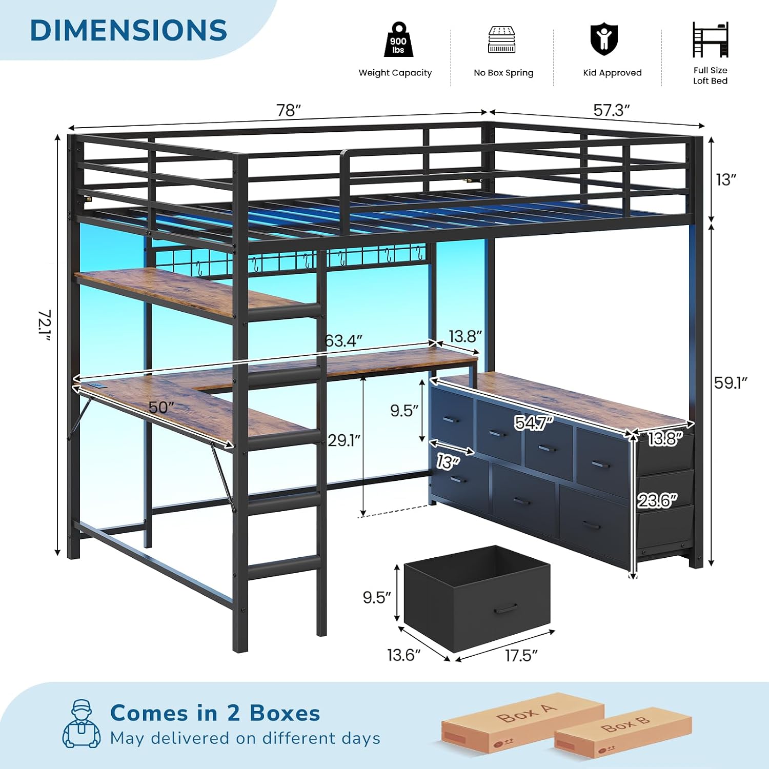 Full Size Loft Bed with U-Shap - Desk Charging Station ulasan dan harga