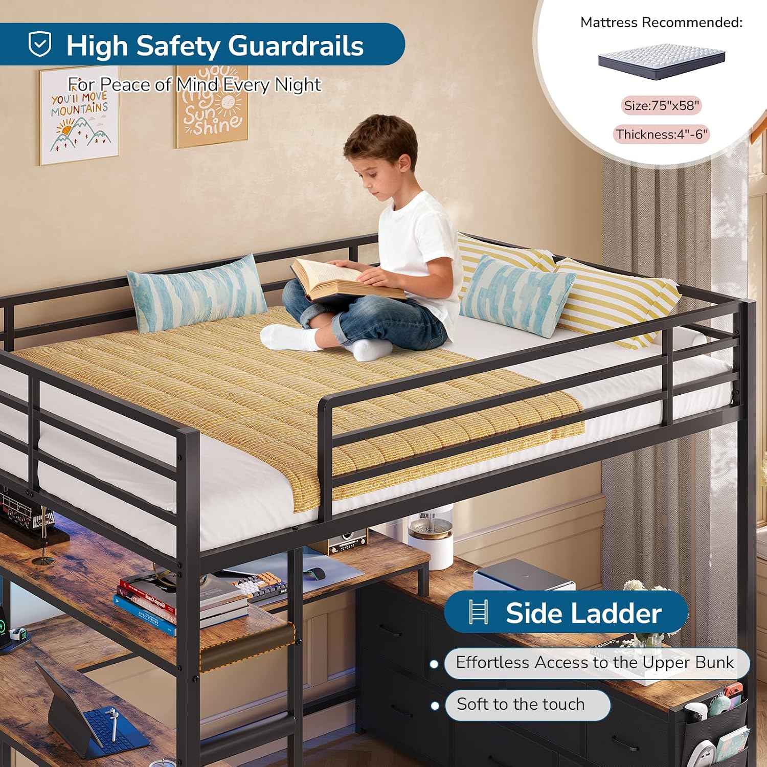 Full Size Loft Bed with U-Shap - Desk Charging Station ulasan dan harga