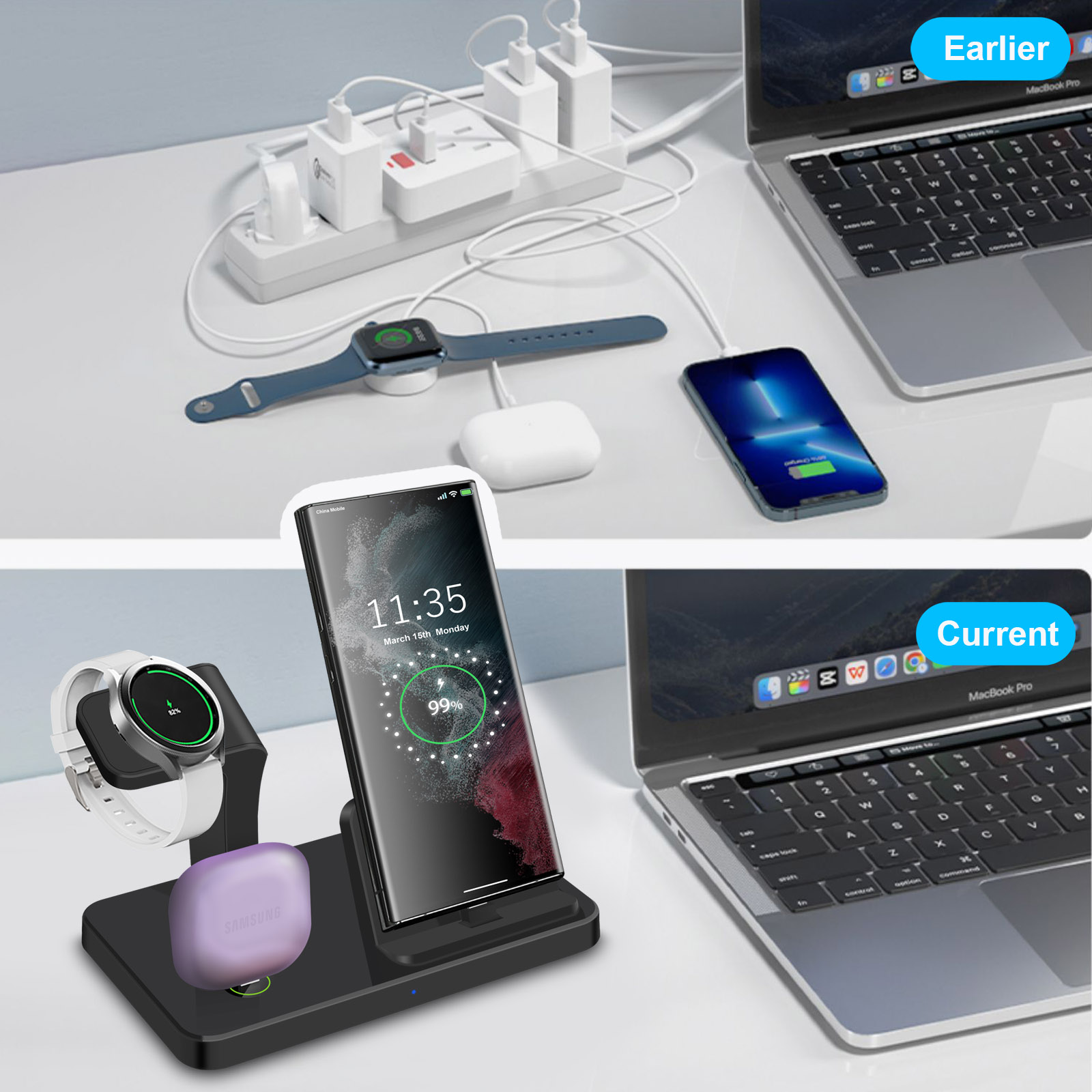 Desk 3 in 1 Type C Port Wirele - Desk Charging Station ulasan dan harga