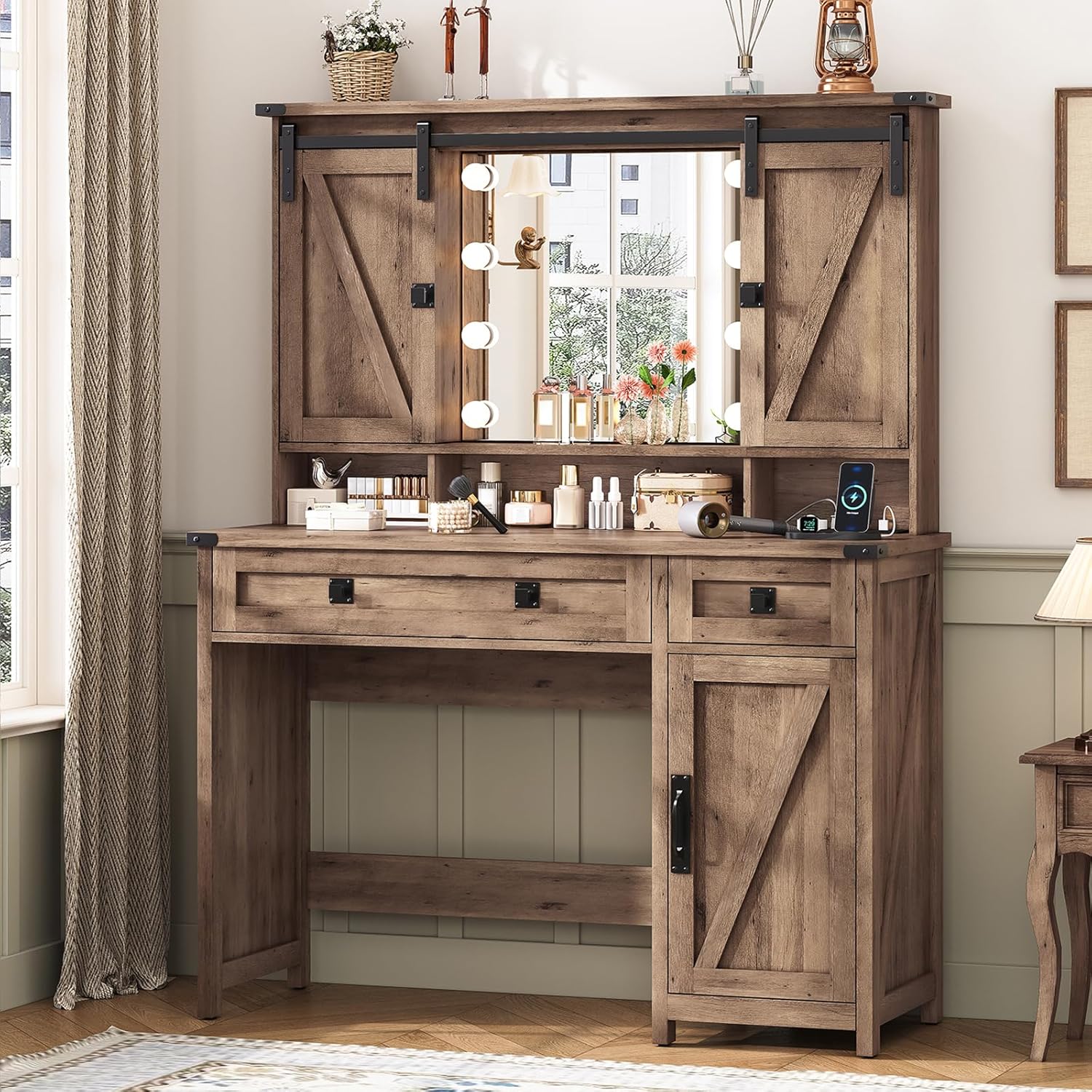 Farmhouse Bedroom Vanity Desk  - Desk Charging Station ulasan dan harga