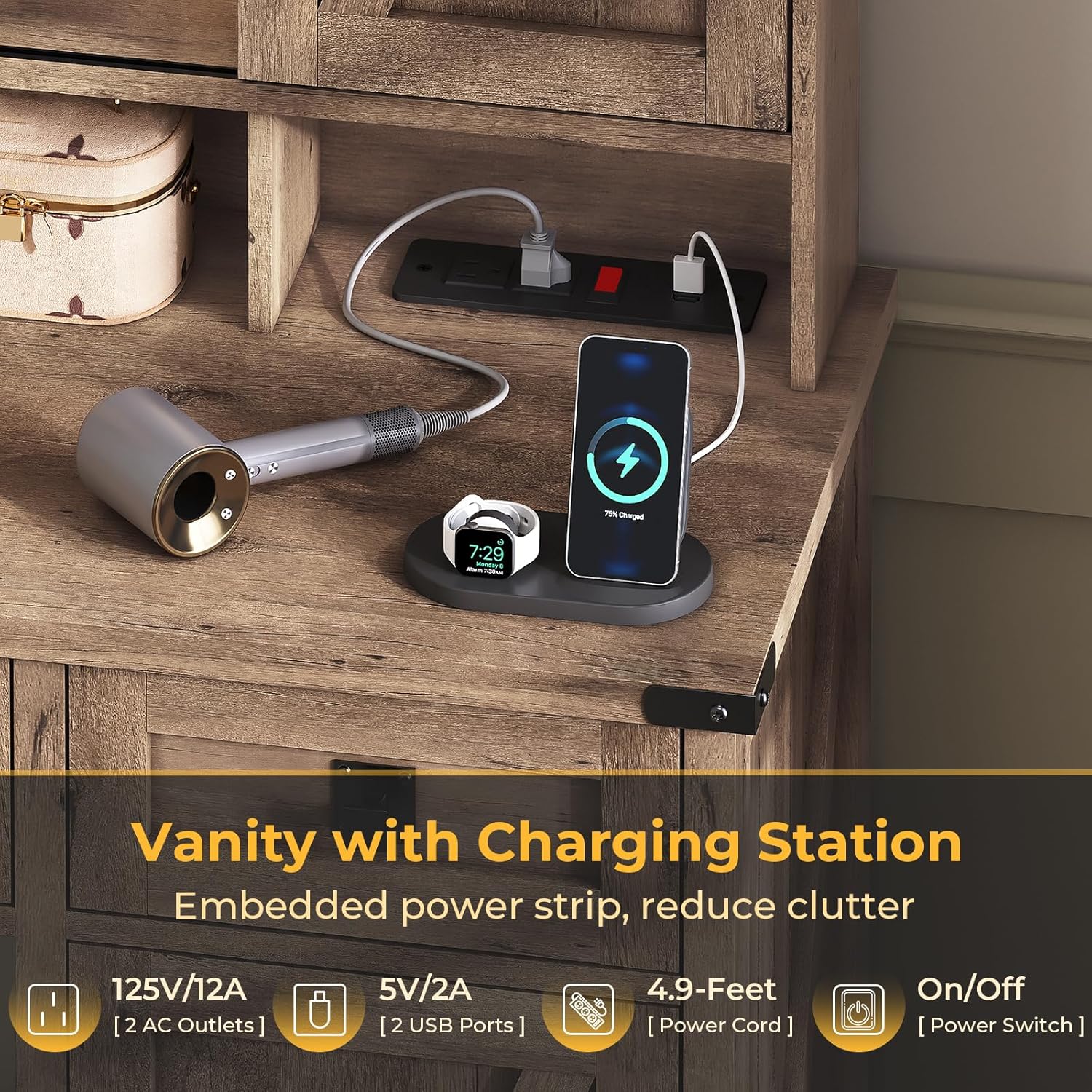 Farmhouse Bedroom Vanity Desk  - Desk Charging Station ulasan dan harga