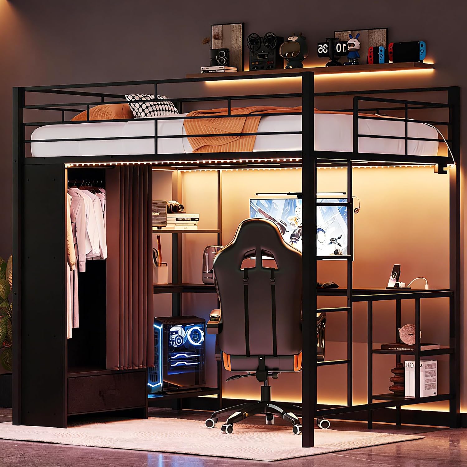 Queen Loft Bed with Wardrobe C - Desk Charging Station ulasan dan harga