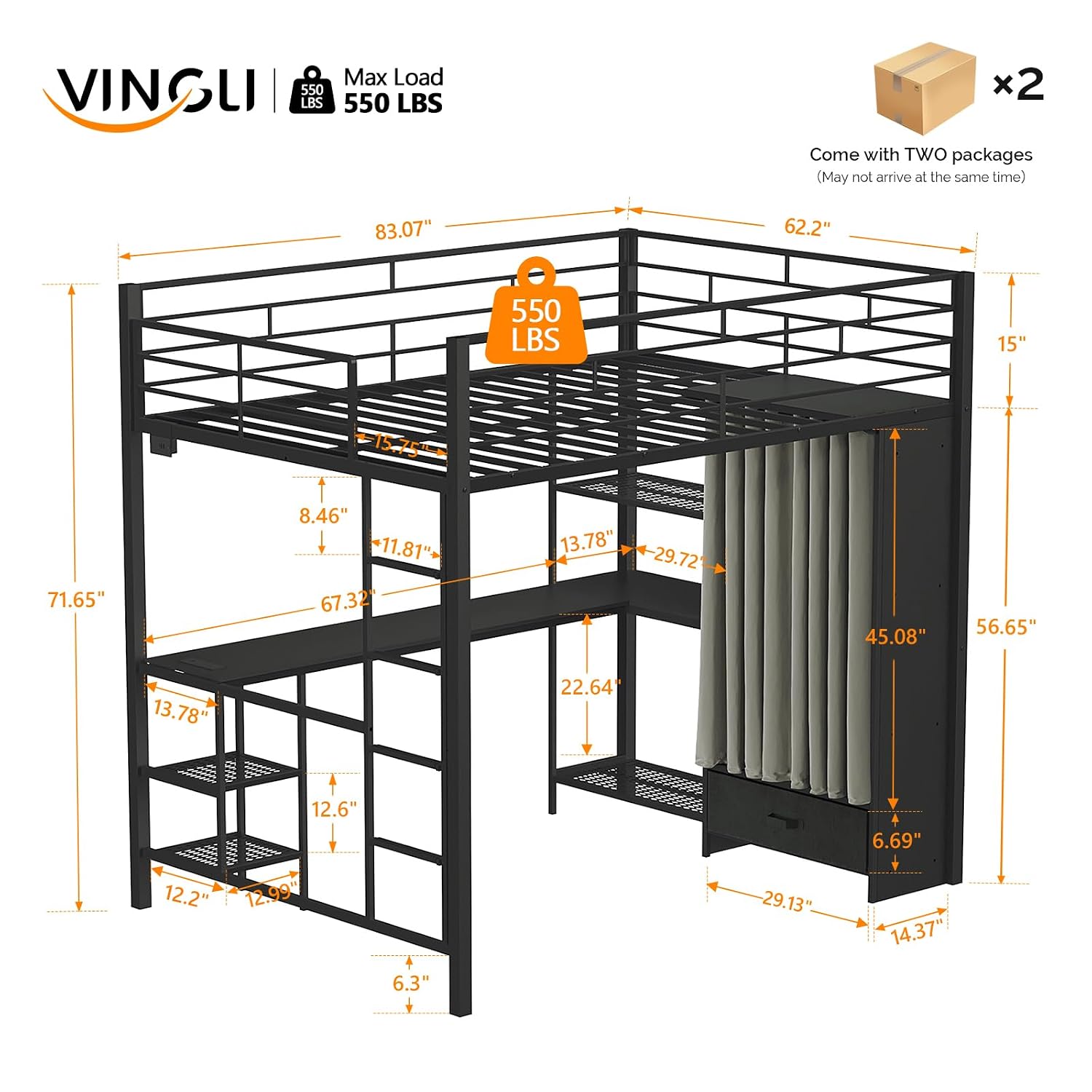 Queen Loft Bed with Wardrobe C - Desk Charging Station ulasan dan harga
