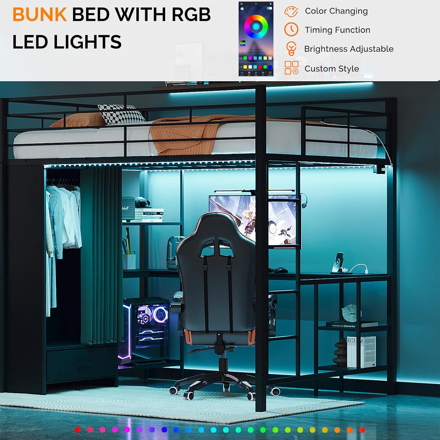 Queen Loft Bed with Wardrobe C - Desk Charging Station ulasan dan harga