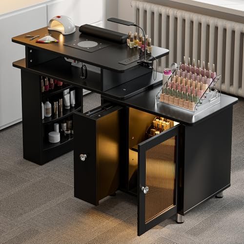 Manicure Table w/LED Light & L - Desk Charging Station ulasan dan harga