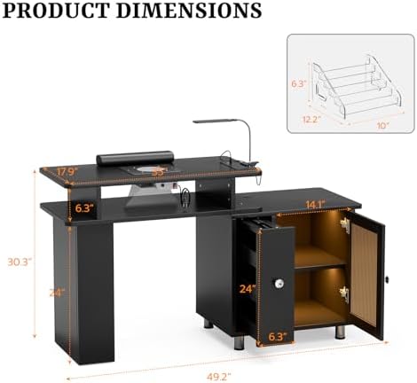 Manicure Table w/LED Light & L - Desk Charging Station ulasan dan harga