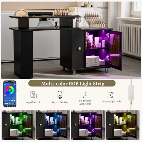 Manicure Table w/LED Light & L - Desk Charging Station ulasan dan harga