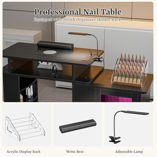 Manicure Table w/LED Light & L - Desk Charging Station ulasan dan harga