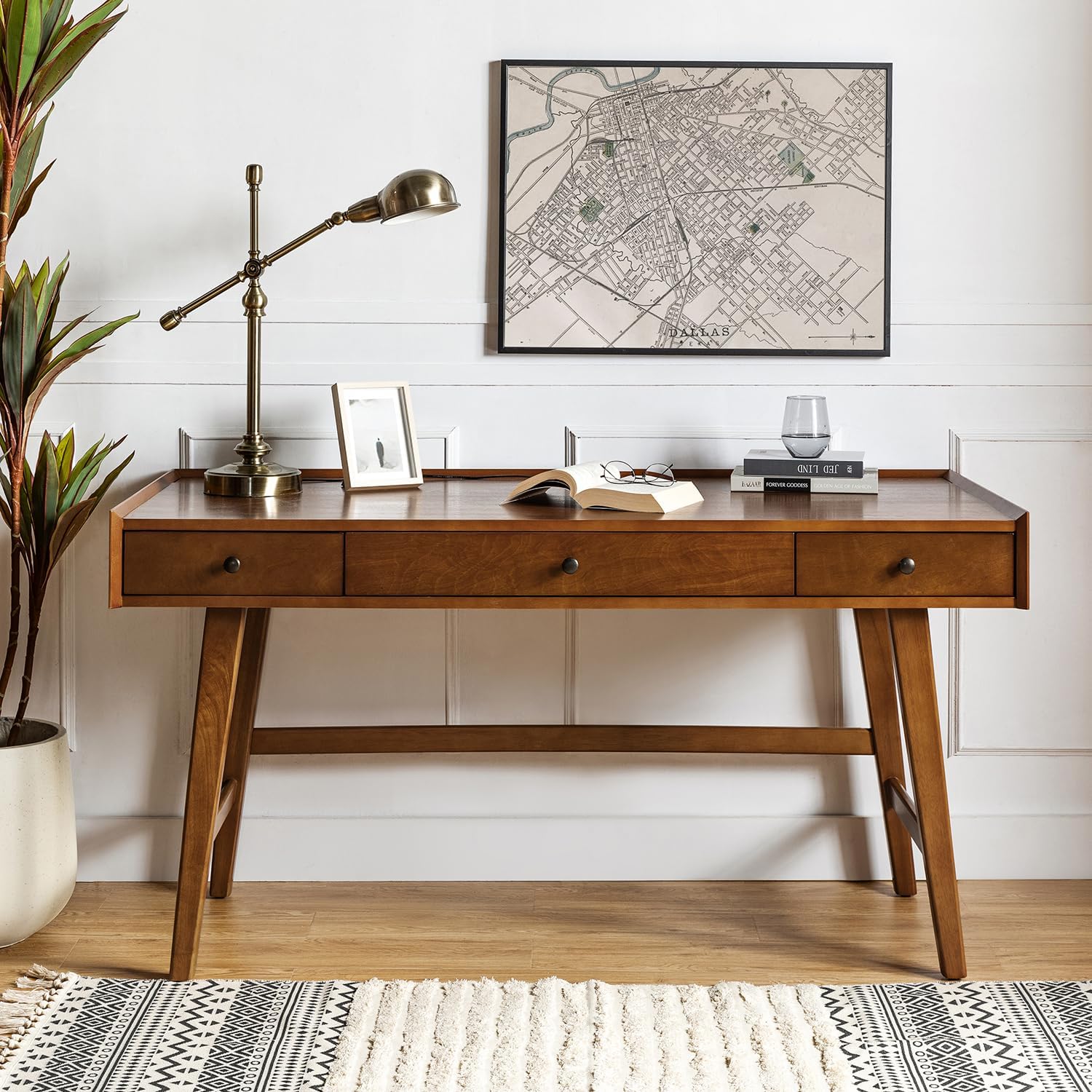 Mid Century Desk with 3 Drawer - Desk Charging Station ulasan dan harga