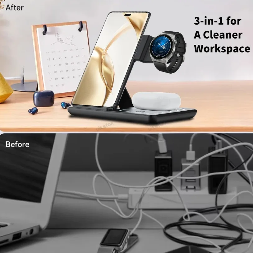 3 in 1 Foldable Wireless Charg - Desk Charging Station ulasan dan harga