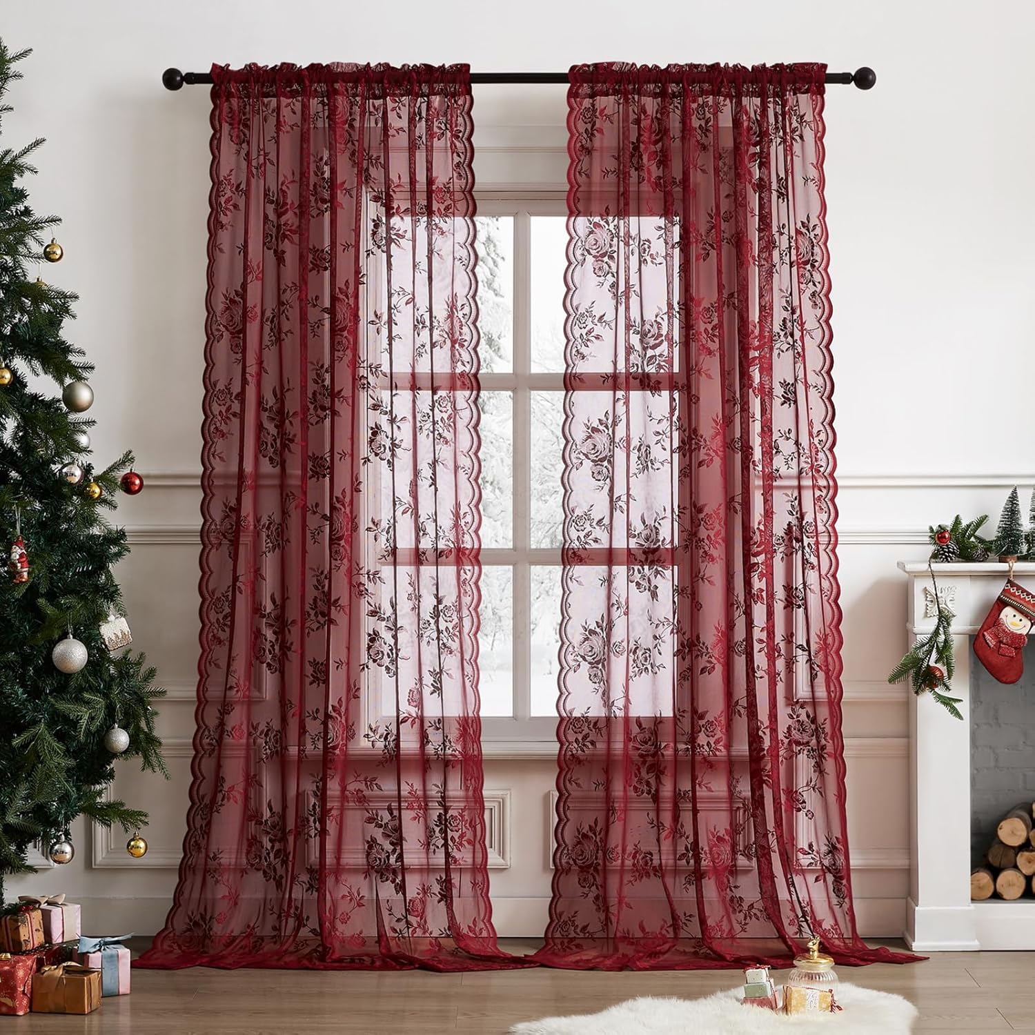 1 PC Burgundy Lace Curtains 45 - Home Office Programmer ulasan dan harga