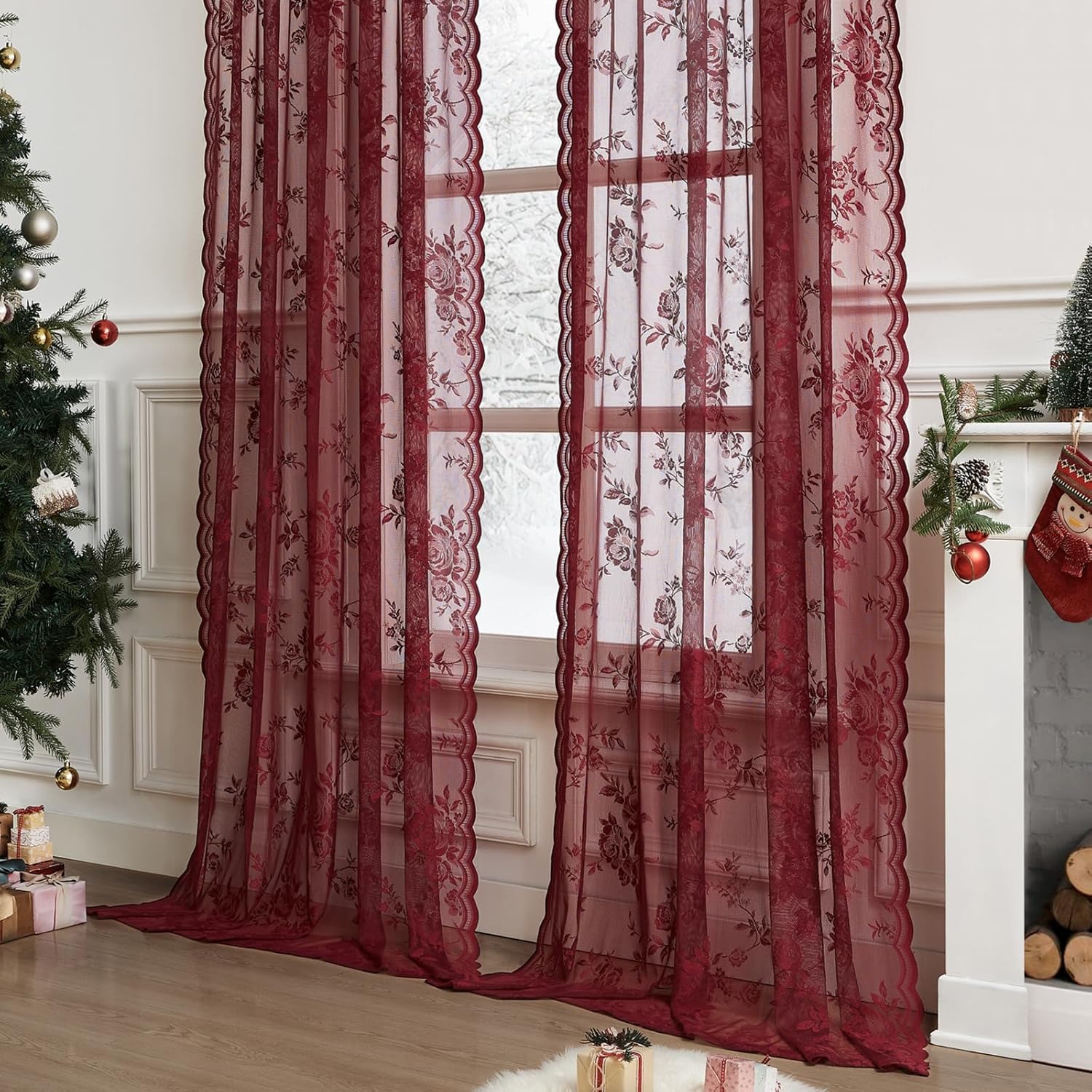1 PC Burgundy Lace Curtains 45 - Home Office Programmer ulasan dan harga