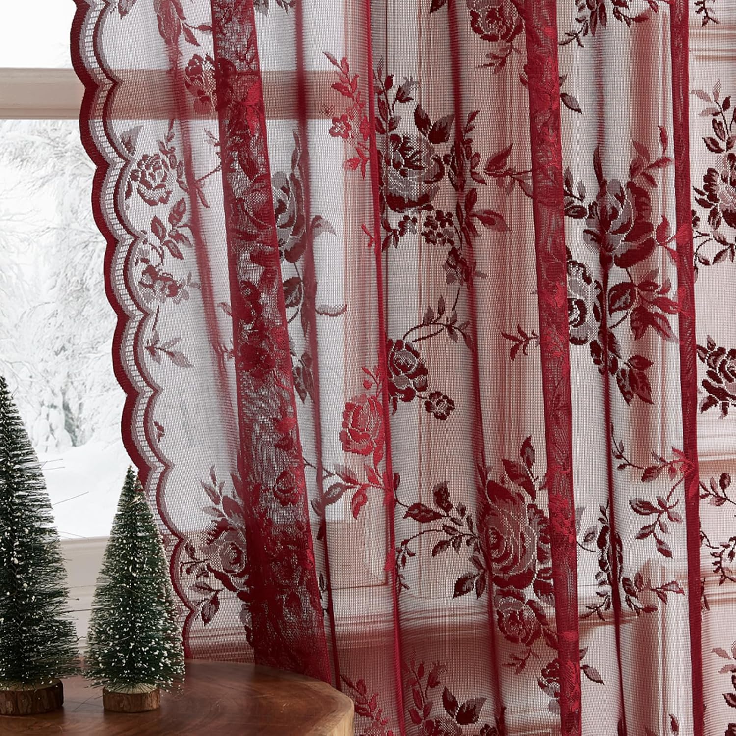 1 PC Burgundy Lace Curtains 45 - Home Office Programmer ulasan dan harga