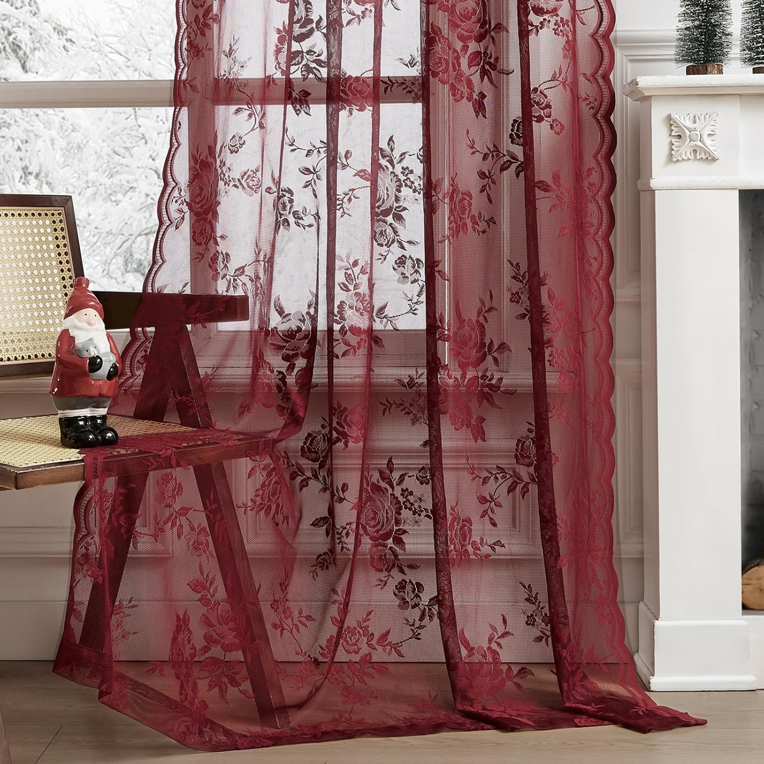 1 PC Burgundy Lace Curtains 45 - Home Office Programmer ulasan dan harga